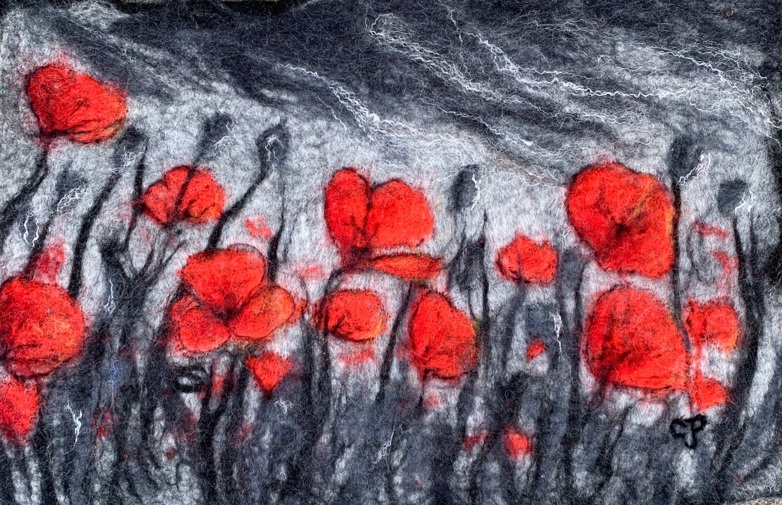 The Poppies Blow - Wet-Felted Wool Wall Art (SOLD)